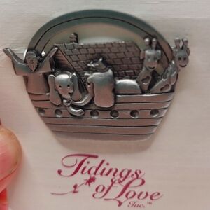 Vintage Jane Signed Statement Pin Brooch Pewter Noahs Ark Biblical Unique RARE
